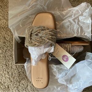 A New Day Iliana Women's Beaded Sandals - silver NIB 6 1/2